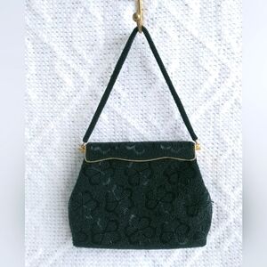Vintage Beaded Black and Gold hand Bag